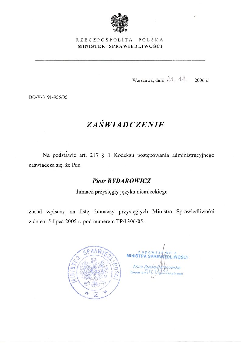 Zaświadczenie 2006